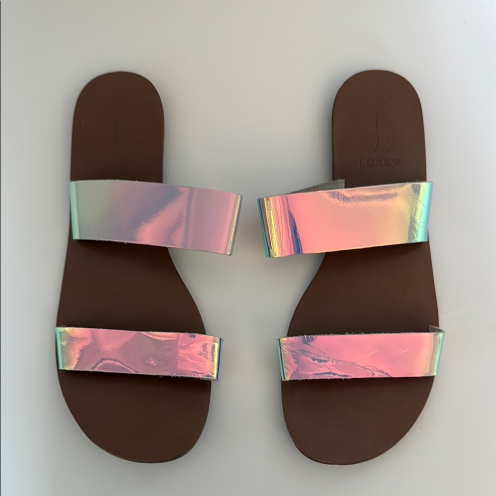 J. Crew Holographic Slide Sandals